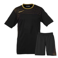 Maillot de football SPECIAL FEMME Kit maillot + short Match noir/or Uhlsport